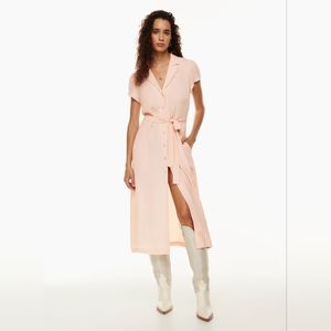 Wilfred Pink Wrap Midi Dress with Notched Collar